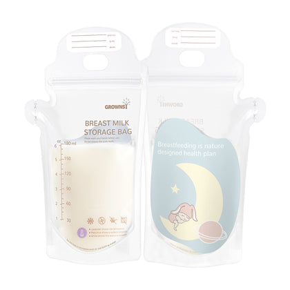 GROWNSY Breastmilk Storage Bags, 6oz Temp-Sensing Zero-Pollution Milk Storing Bag for Breastfeeding, Presterilized, Hygienically Doubled-Sealed, No-Leak for Refrigeration and Freezing, 130PCS