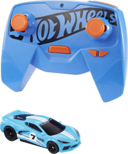 Hot Wheels RC C8 Corvette in 1:64 Scale, Remote-Control Toy Car with Controller & Track Adapter, Works On & Off Track