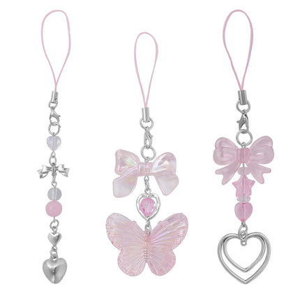 AGEN KGEN Cute Y2K Phone Charm Aesthetic Keychain Accessories Phone Lanyard String for Bag Purse Backpack Wallet Airpods Pendants Decor for Women Girls (3x Pink Butterfly Heart)
