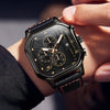 OLEVS Square Watches for Men Black Leather Chronograph Fashion Business Watch Luminous Waterproof Casual Wrist Watches