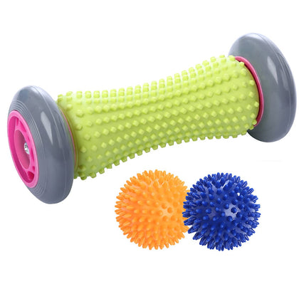 Ryson Foot Roller Massage Ball for Relief Plantar Fasciitis and Reflexology Massager for Deep Tissue Acupresssure Recovery for PLA Relax Foot Back Leg Hand Tight Muscle, 1 roller and 2 Spiky Balls