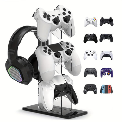 BGGCHEECA LO-L Game Controller Holder Headset Stand 3 Tier Controller Holder and Headset Stand Compatible for PS4 PS5 Xbox ONE Switch, Controller Stand Gaming Accessories. (Black)