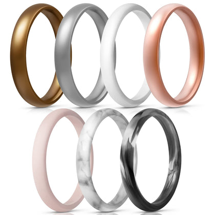 Egnaro Thin and Stackable Silicone Wedding Bands Women - 2.5mm Width - 1.8mm Thick