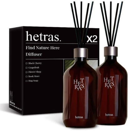 HETRAS. Premium Reed Diffuser: Set of 2 x 16.9oz (1,000 ml) Large Capacity | Fragrance Oil Diffuser & Sticks for Home & Office & Bathroom Decor - Gifts for Loved One (Jeju Saryeoni Forest)
