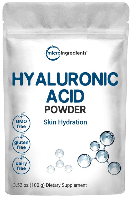Hyaluronic Acid Serum Powder, 100 Grams | High Molecular Weight, Cosmetics Grade | Skin Hydration and Moisture Support Supplements | Vegan, Water Soluble (Within 2 Hours)