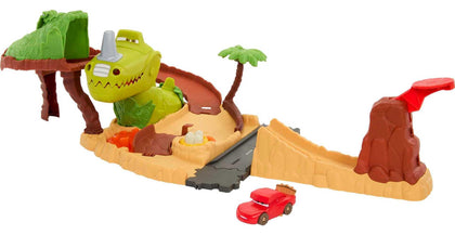 Mattel Disney and Pixar Cars On The Road Toys, Dinosaur Playground Playset with Lightning McQueen Toy Car, Dinosaur & Launcher