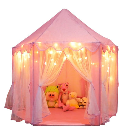 ORIAN Princess Castle Playhouse Tent for Girls with LED Star Lights - Indoor & Outdoor Large Kids Play Tent - ASTM Certified, Princess Tent Gift, 230 Polyester Taffeta. Pink 55