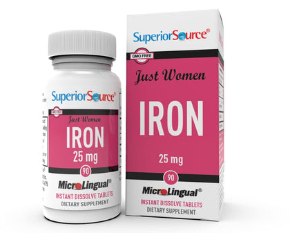 Superior Source Just Women - Iron 25 mg, (Ferrous Fumarate), Under The Tongue Quick Dissolve MicroLingual Tablets, 90 Count, Easily Absorbed, Assists Red Blood Cell Formation, Non-GMO