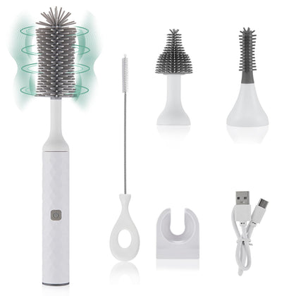WHNL Electric Baby Bottle Brush Set with Rechargeable Electric Bottle Brush Cleaner, 3 Piece Replaceable Silicone Baby Bottle Brush Cleaner and Straw Brush,Waterproof, Best Newborn Essentials, White