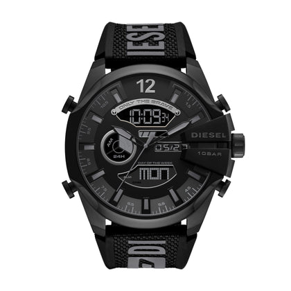 Diesel Men's 51mm Mega Chief Stainless Steel and Nylon-Wrapped Silicone Analog-Digital Watch, Color: Black (Model: DZ4593)