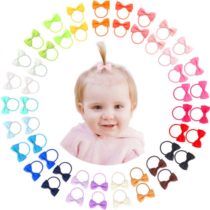 JOYOYO Baby Hair Ties,50PCS Toddler Rubber Elastic Hair Bands with Hair Bows,Small Pigtail Bows Ponytail Hodlers Hair Ties for Baby Girls Infants Toddlers in Pairs