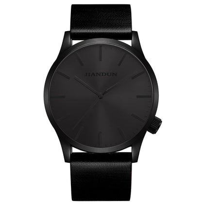 JIANDUN Mens Black Watches Minimalist Waterproof-Fashion Wrist Watch for Men Unisex Dress with Leather Band (Black-All Black)