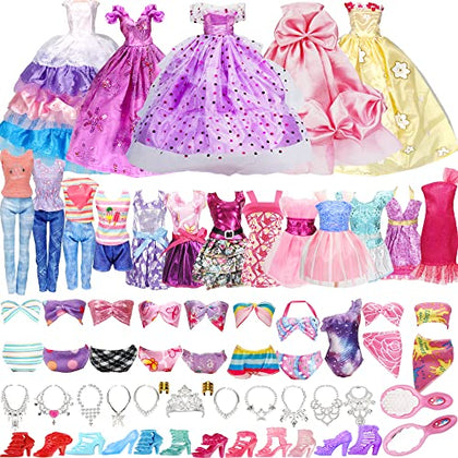35 Pack Handmade Doll Clothes Set Including 2 Princess Dresses 4 Fashion Dresses 2 Tops and Pants 2 Bikini Swimsuits 10 Shoes and 15 Accessories for 11.5 Inch Doll