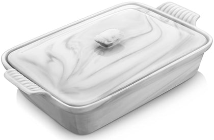 MALACASA Casserole Dish With Lid, 3.4 Quart Baking Dish With Lid, Deep Lasagna Pan Ceramic Bakeware Covered Casserole Dish Set, Microwave, Oven, Dishwasher Safe, 12 x 8.9 x 3 inch, mothers day gifts