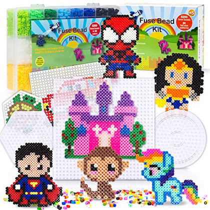5200 5mm Fuse Beads kit for Kids 80 Patterns 3 Pegboards Tweezers Beads Kit Compatible Hama Beads Melty Beads Melting Beads Iron Beads Craft Beads Bulk Beados kit Storage