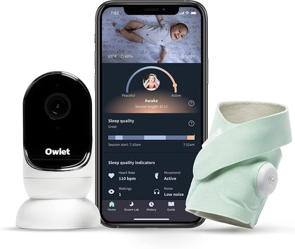 Owlet Dream Duo Smart Baby Monitor - HD Video and Wearable Dream Sock - View Heart Rate and Avg Oxygen as Sleep Quality Indicators, Mint