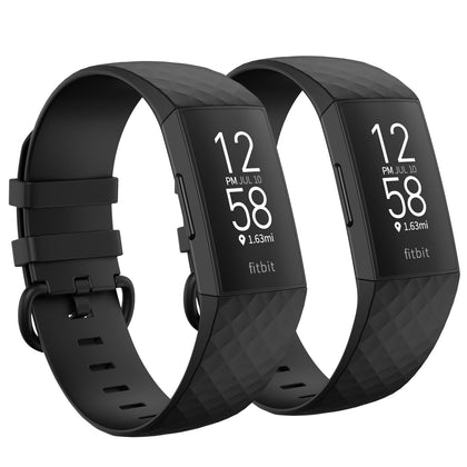 2 Pack Waterproof Bands Compatible with Fitbit charge 3 / Fitbit charge 4 / Fitbit Charge 3 SE, Classic Soft Sports Replacement Wristbands for Women Men (Large 7.1''-8.7'', black/black)