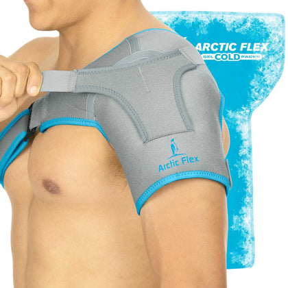 Arctic Flex Shoulder Ice Pack Brace - Cold Reusable Cool Gel Wrap, Hot Therapy - Immobilizer Compression Stability Support for Tendonitis, Dislocated Joint, Left and Right Rotator Cuff Arm Pain Relief