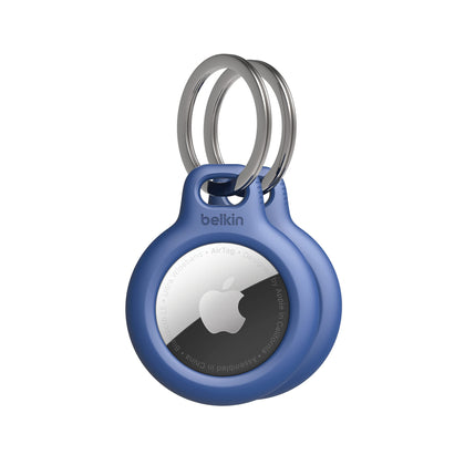 Belkin Apple AirTag Secure Holder with Key Ring, Durable Scratch Resistant Case With Open Face & Raised Edges, Protective AirTag Keychain Accessory for Pets, Luggage, Backpacks & More - 2-Pack Blue