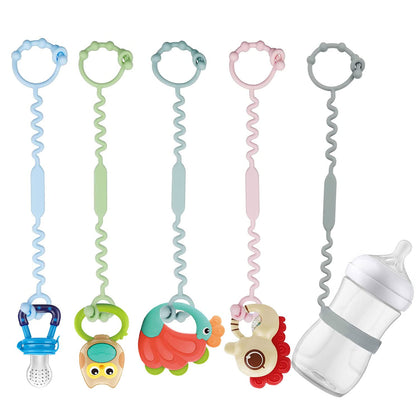 Toy Straps for Baby, Pacifier Holder Clip with Self-Adjusting Bayonet, Pure Silicone Material Without BPA; Can Be Used for Teethers, Feeding Bottles, Toys, Baby Cribs, High Chairs(5PS)