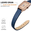ANNEFIT Women's Leather Watch Band 12mm with Gold Buckle, Lizard Grain Slim Thin Replacement Strap (Blue)