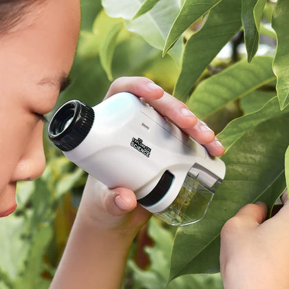 RIIPOO Pocket Microscope for Kids, Portable Handheld Mini Microscope Toy, Kids Microscope with LED Light 60X-120X