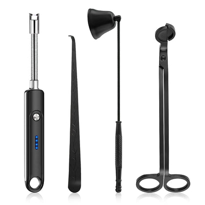 Lsnisni Candle Wick Cutter, Candle Snuffer and Wick Trimmer Black, Electric Candle Lighter Rechargeable, Candle Wick Dipper Accessory Set of 4, for Mom Birthday Gifts from Daughter