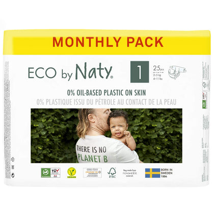 Eco by Naty Baby Diapers - Plant-Based Eco-Friendly Diapers, Great for Baby Sensitive Skin and Helps Prevent Leaking (Size 1, 100 Count)