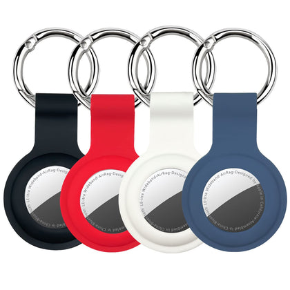 Airtag Holder & Airtag Keychain Compatible with Apple AirTag, Protective Silicone Airtag Case Key Ring for Cat Collar, Dog Collar, Luggage, Keys (4pack Black/White/Blue/Red)