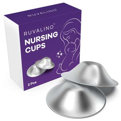 Original Silver Nursing Cups, RUVALINO® Breastfeeding Essentials Nipple Shields for Nursing Newborn, Nipple Cover for Breastfeeding, Healing Cups for Sore Nipple Relief, No Need Nipple Cream (Regular)