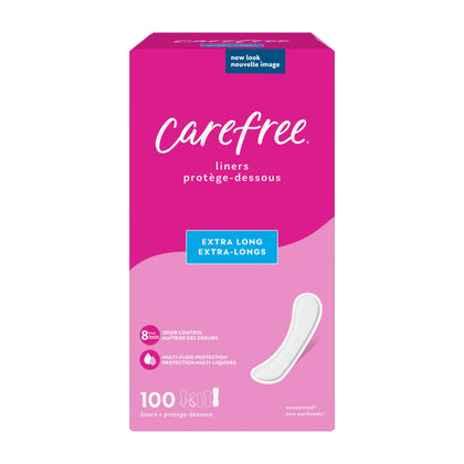 Carefree Panty Liners, Extra Long Liners, Unwrapped, Unscented, 100ct (Packaging May Vary)