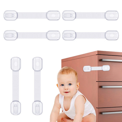 Phantasy ® 6PCS Child Safety Strap Locks Baby Proofing Latches for Drawer Door Fridge Oven Toilet Seat Kitchen Cupboard Appliance Trash Can with Adhesive Adjustable No Drilling Required