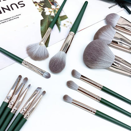 14 Piece Makeup Brush Set, Premium Wood and Cruelty-Free Synthetic Fiber Makeup Brushes in Sage Green?Package C?
