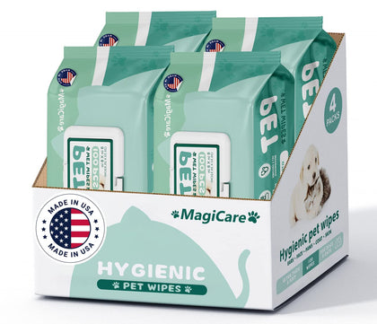 MAGICARE Dog Wipes - 400 pcs Pet Wipes for Body, Ears, Face, and Butt - Made in USA - 8x8 Inch Large Unscented Paw Cleaner Puppy Wipes - Ultra Thick & Soft with Hypoallergenic Formula Cat Wipes