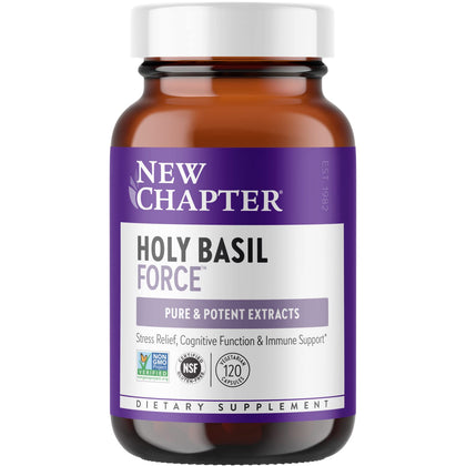 New Chapter Stress Relief Supplement - Holy Basil Force with Supercritical Holy Basil for Stress Support + Immune Support + Non-GMO Ingredients - Vegetarian Capsules, 120 Count