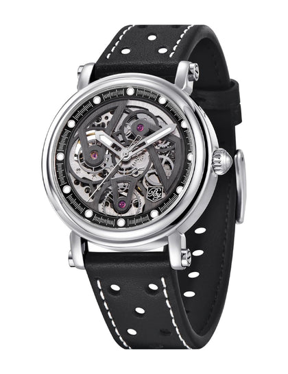 BENYAR Automatic Watches for Men Black Skeleton dial 50M Waterproof Leather Men's Mechanical Watch Elegant Gifts for Men (Silver and Black)