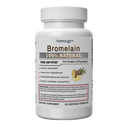 Superior Labs - Best Bromelain Non GMO Natural Supplement - Non-Synthetic - 2,400 gdu/Gram - Supports Healthy Digestion & Inflammatory Responses, Bruises, Immune - Extra Strength - 500 mg, 120 VCaps