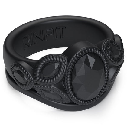 Rinfit Silicone Rings for Women - Womens Wedding Rings - Silicone Wedding Bands - Oval Rubber Ring - Patented Design - Black, Size 7