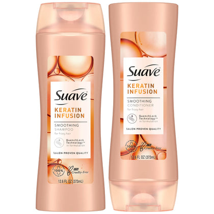 Suave Shampoo and Conditioner Set, Keratin Infusion, Smoothing -Keratin Hair Treatment & Detangler, 48H Frizz Control, Anti-Frizz Hair Products, 12.6 Oz Ea (2 Piece Set)