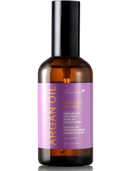 LANVIER Hair Treatment Oil, Argan Oil for Hair & Scalp Protection To Smooth, Repair Frizzy and Damadged Hair 3.4Oz