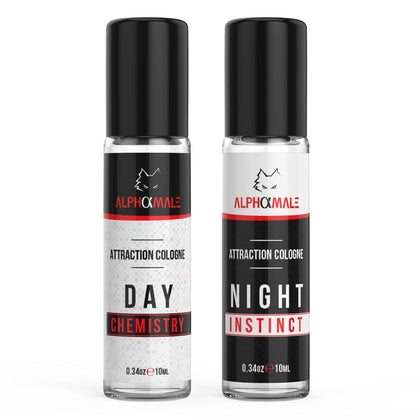 AlphaMale Day and Night Scent - Premium Pheromone Cologne for Men Bundle - Pheromone Perfume Oil Chemistry and Instinct - Mens Cologne with Pure Pheromones to Attract Women - 0.34 oz (20 mL)