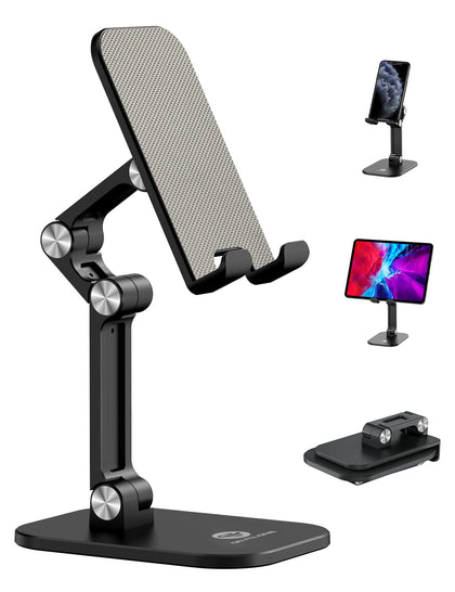 OCYCLONE Phone Stand, Adjustable Height and Angle Cell Phone Stand for Desk Foldable Holder, Taller iPhone Stand Compatible 4-11 Inch All Mobile Phone/iPad/Tablet - Black