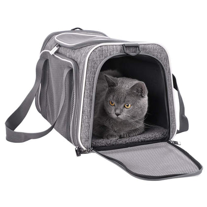 petisfam Top Load Cat Carrier Bag for Medium Cats and Small Dogs. Airline Approved, Collapsible, Escape Proof and Auto-Safe. Easy to get cat in and Make Vet Visit Less Stressful