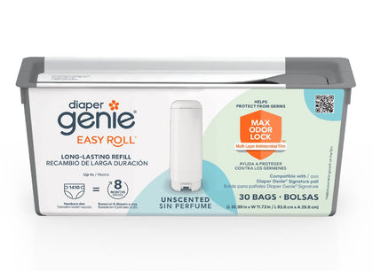 Diaper Genie Easy Roll Refill with 30 Bags | Lasts Up to 8 Months or Holds Up to 1410 Newborn Diapers Per Refill