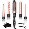 Curling Iron Wand Set, Sixriver 5 in 1 Hair Crimper with Curling Brush&4 Interchangeable Ceramic Curling Wand(0.4-1.25), Fast Heating Hair Wand Curler,1H Auto Shut-Off,Heat Protective Glove&2 Clips