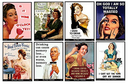 American Art Classics Funny Retro Vintage Set #2 Themed Wine Bottle Labels Liquid Therapy - Set of 8 Wine Bottle Labels - 5 Inch X 4 Inch Waterproof Glossy Labels - Hilarious