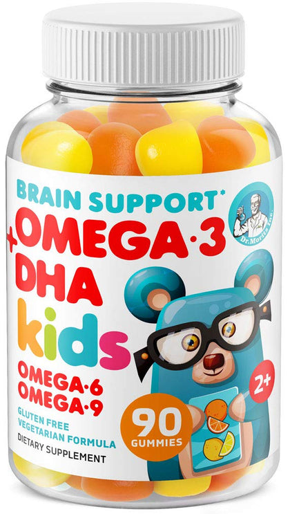 Omega 3 Gummies for Kids & Toddlers with Omega 6 & 9 (90 Count) DHA Children Brain Supplement for Heart and Vision Support - No Fish Oil and Gluten Free Immune Health Plant Based Fiber Chewable