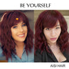 AISI HAIR Curly Bob Wig with Bangs Short Wavy Wine Red Color Wigs for Women Bob Style Synthetic Heat Resistant Bob Wigs