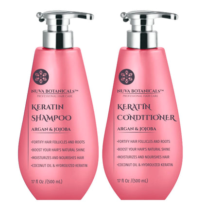 Keratin Shampoo and Conditioner Set - Keratin Hair Treatment with Argan Oil Anti Frizz Shampoo and Conditioner - Keratin Complex Shampoo and Conditioner with Coconut Oil - Sulfate Free Shampoo (17oz)