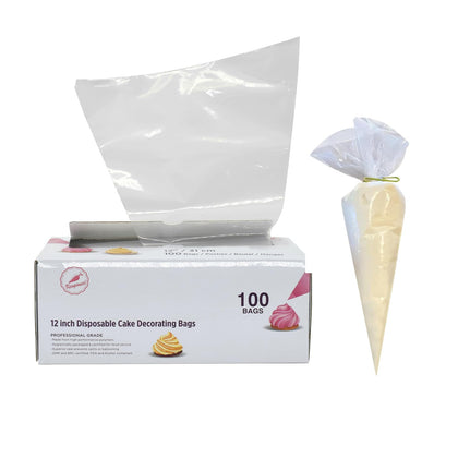 Keenpioneer Piping Bag - Disposable Cake Decorating Bag 100 Count (12 inch, Clear)
